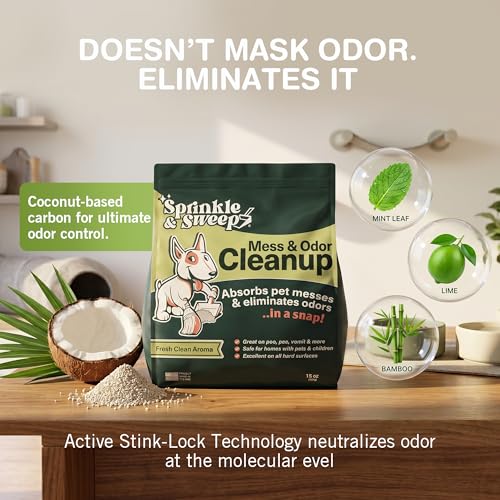 Image of Sprinkle & Sweep: Pet Mess & Odor Cleanup - 4 Pack, 15oz Bags - Dog Accident Clumping Powder, Remove Pee-Poo-Vomit From Hard Surfaces, Ultra-Absorbent