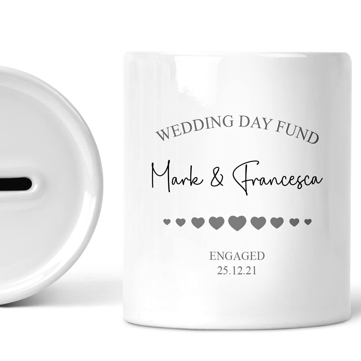 Personalised Wedding Fund Money Box With Names And Date Ceramic Keepsake Gift For Engaged Couple