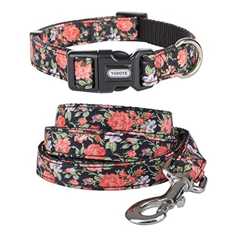 YUDOTE Peony Flower Dog Collar and Lead Set Cover