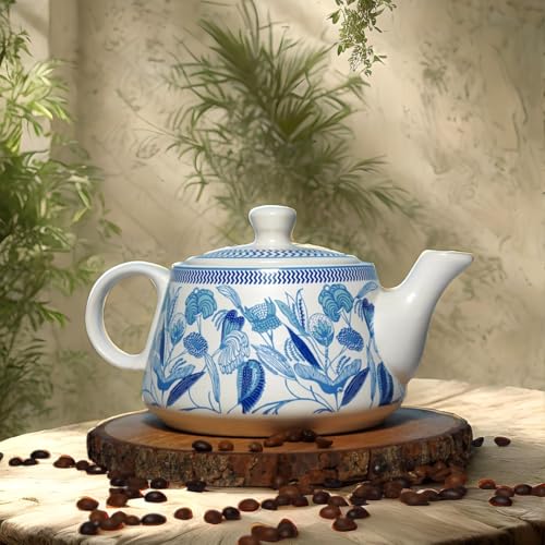 Image of 'Garden Whisper' Premium Ceramic Tea Cup Set with Kettle & 6 Cup | Floral Printed Ceramic Cup with Teapot | Handcrafted Microwave & Dishwasher Safe | Tea Serving Set for Home, Office & Gifting