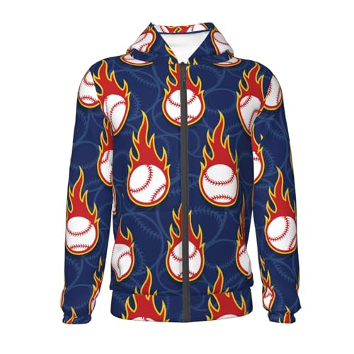 Baseball Ball and Flames Kids Pullover Hoodies Boys Zip Up Sweatshirts Girls Athletic Clothes with Pocket2