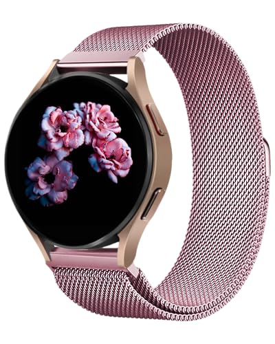Nekiyo Tech Correa de malla metálica de acero inoxidable, Compatible with Samsung Galaxy Watch Band 7/FE/6/5/4/3 & Watch 5 Pro & 6/4 Classic & Gear S3/S2, 20mm y 22mm, Rosa rosa