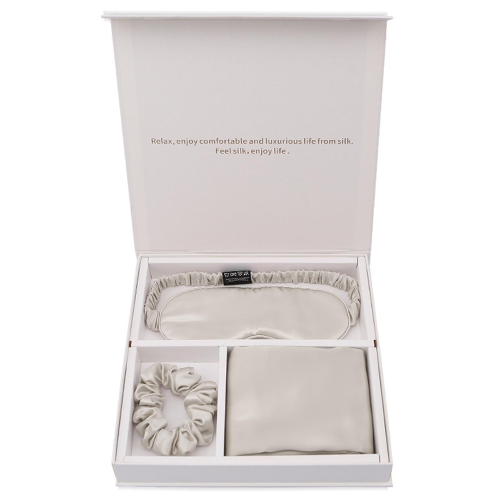 Mulberry Silk Pillowcase EyeMask Scrunchie 3PCS Set For Travel 19 Momme(Grey)