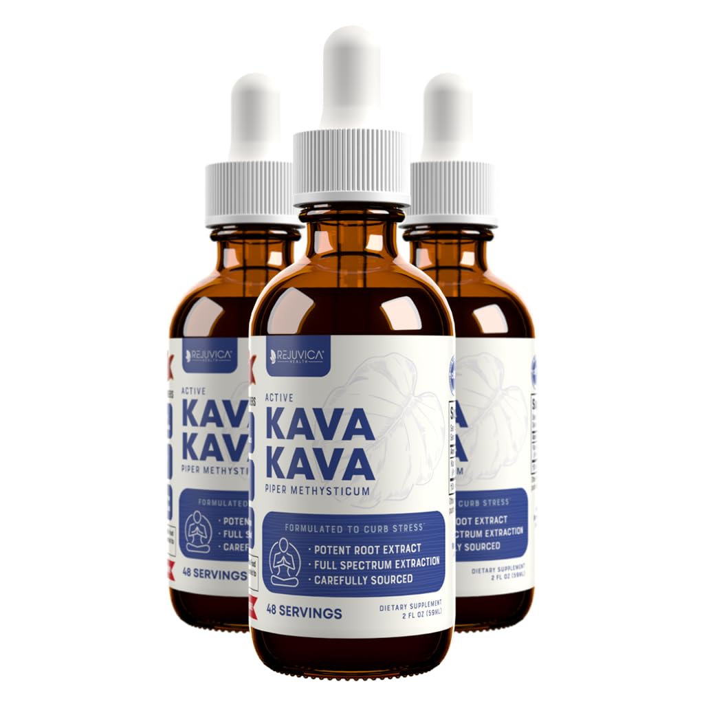 Rejuvica Health Suplemento de Kava Kava com Extrato da Raiz Líquido, 144 porções, 3 frascos