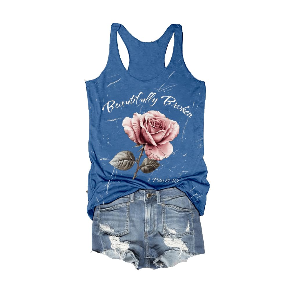 Beautifully Broken Tank Top Retro Rose Print Country Music Tee