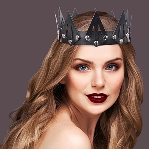 PU Leather Crown for Men Women Transgender Kings and Queens Costume Gay Pride Month Headpiece Black Punk Crown for Carnival Rave Circuit Party Christmas Night Club - Image 3