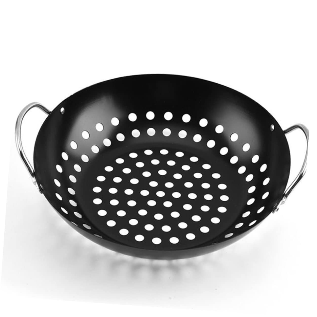 INOOMP Sartén Antiadherente para Parrilla de Acero Negro con Diseño de Agujeros y Mango, Plato de Barbacoa para Cocinar Verduras y Pescado en Casa Aire Libre