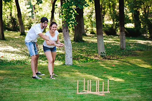 Idena - Ringwurf-Spiel aus Holz mit 9 Spielstäben und 4 Ringen aus Sisal, Geschicklichkeits-Spiel für Kinder und Erwachsene, beliebtes Outdoor-Sportspiel für den Sommer, im Garten oder Park