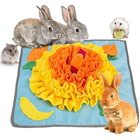 20" × 20" Rabbit Foraging Mat with Fixing Handle- Machine Washable Polar Fleece Pet Snuffle Pad Funny Interactive Nosework Feeding Mat Treat Dispenser for Rabbits Bunny Guinea Pigs Ferrets Chinchillas Cover
