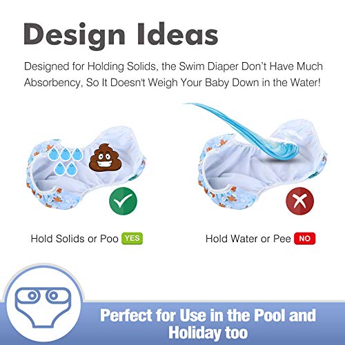 Leekalos One Size Adjustable Reusable Swim Diaper Boys & Girls, Swim Diapers For Baby Shower Gifts & Swimming Lessons, Pack Of 3 (Fish, Large) #TOP1