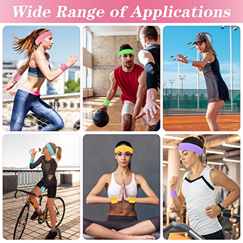 Foto von 15 Stück Schweissband Set 80er Neon Schweissband Handgelenk Stirnband Sport Elastisch mit 10 Stück Armbänder für Damen Herren Basketball Tennis Fitnessstudio Karneval (5 Farbe)