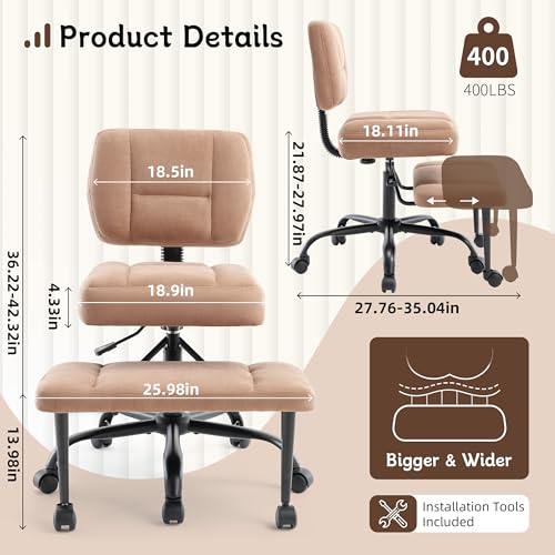 Image of Ergonomic Criss Cross Legged Office Chair, ADHD Chair, 360 Swivel Meditation Kneeling Chair with Wheels, Adjustable Footrest, Bigger & Wider Height Adjustable Seat, Strong Lumbar Support, Browncloth