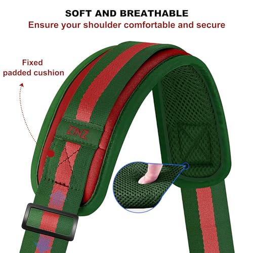 Image of ZINZ Shoulder Strap - 59 Inch Universal Heavy-duty Adjustable Strap with Ultra-thick Fixed Breathable Pad for Laptop, Gym, Camera Bag and More - Stripe-RG