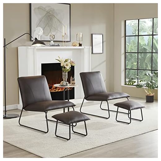 Faux Leather Accent Chair for Living Room Chairs,Accent Chair with Ottoman,Mid Century Modern Accent Chair Cute Leisure Lounge Chair for bedroom Cozy Chair for Bedroom Comfy Small Room Indoor Set of 2