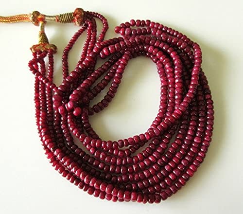 Collier en rubis naturel, perles rondelles lisses de 3,5 à 5,5 mm sur un rang de 53 cm