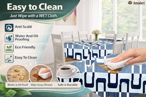 Image of Waterproof Dining Table Cover | PVC Table Protector | Dustproof Spill Proof Cover for Home & Kitchen (geometric-16, 40x60 Inches (4 Seater))
