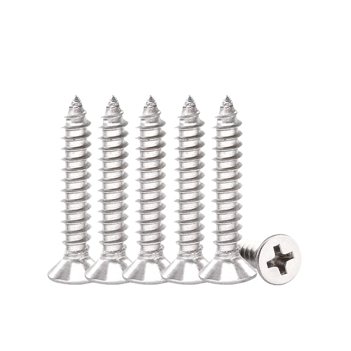 IFUCTYE #8 x 1" Stainless Steel Wood Screw 100 pcs - Flat Head Self Tapping Screw Metal Screws, Pointed Tail, Full Thread