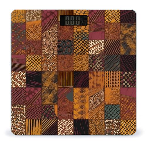 Balanza digital de baño estilo patchwork africano vidrio templado miniatura 1
