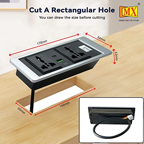 Image of MX Premium Power Console 16 Amp 6 Universal Sockets with 2 USB Charging Port Extension Board - with Removable Desk Clamp Power Strip Master Switch (Desktop Socket - 2AC + USB-A /C + CAT6 (Silver))