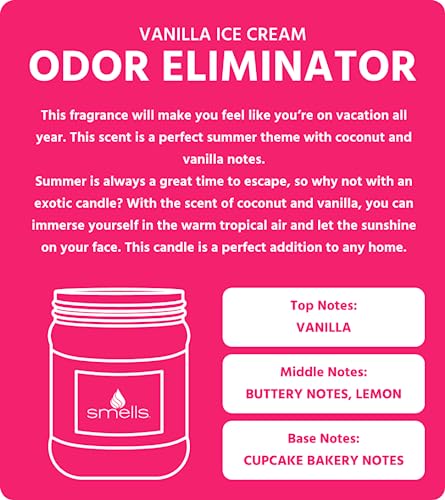 Smells - Odor Eliminator - Premium Soy Wax Jar Scented Candle 12Oz. - 100% Cotton Single Wick - Fragranced Candles That Eliminates Odors: Food, Pets, Smoke And Others (2-Pack, Vanilla Ice Cream) #TOP6