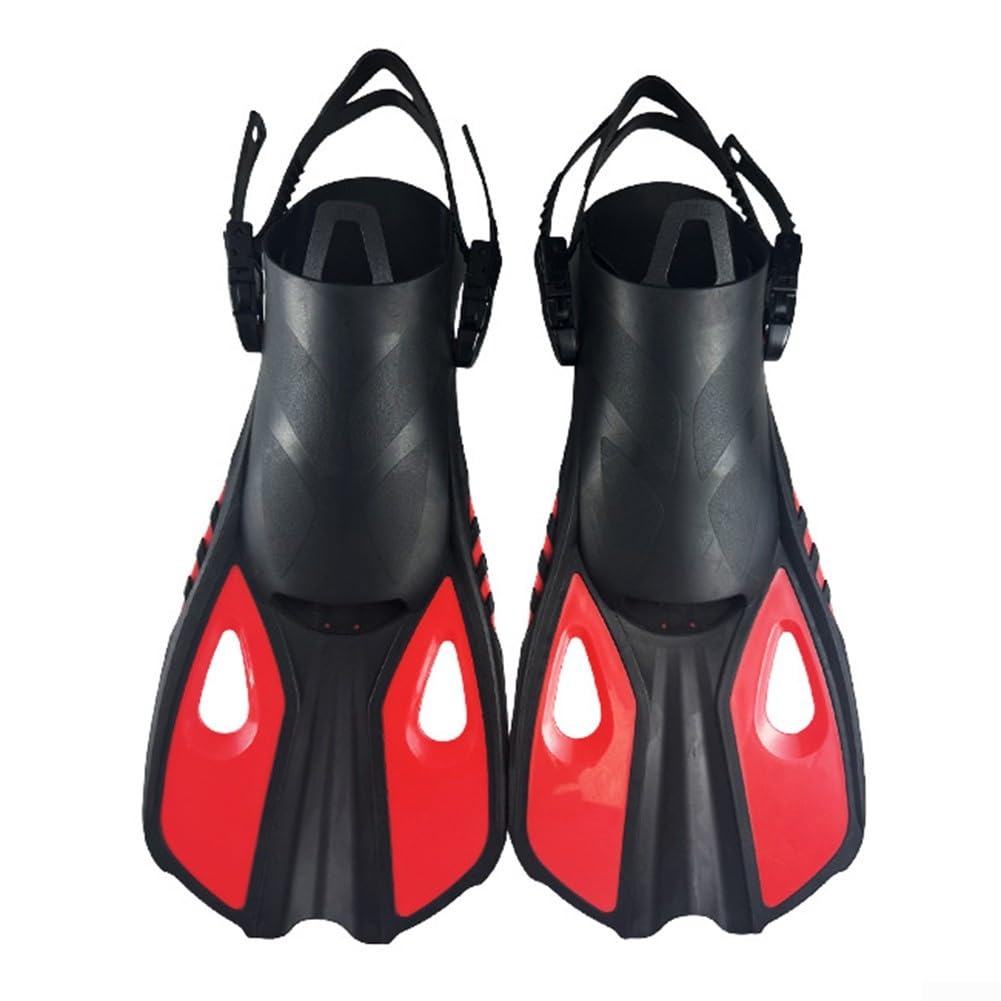 Sawhamale Adjustable Snorkeling Fins for Adults, Lightweight Silicone Swim Training Fins with Secure Fit for Diving and Swimming, Wear-Resistant Open Heel Flippers(L/XL red)