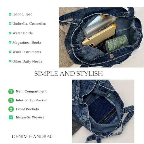 Bolsa Tote de Denim para Mujer y Hombre, Grande, Retro miniatura 5