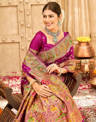 Image of SIRIL Women's Banarasi Silk Jacquard Zari Work Saree With Unstitched Blouse Piece