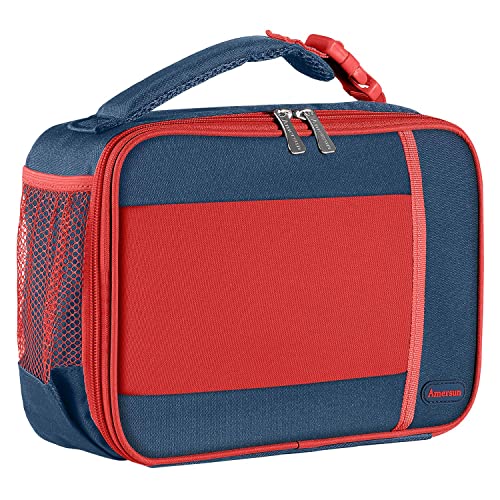 Kids Lunch Box With Supper Padded Inner Keep Food Cold Warm For Longer Time,Amersun Leak-Proof Solid Insulated School Lunch Bag With Multi-Pocket For Teen Boys Girls,Cpc Certified Red Blue New #TOP30