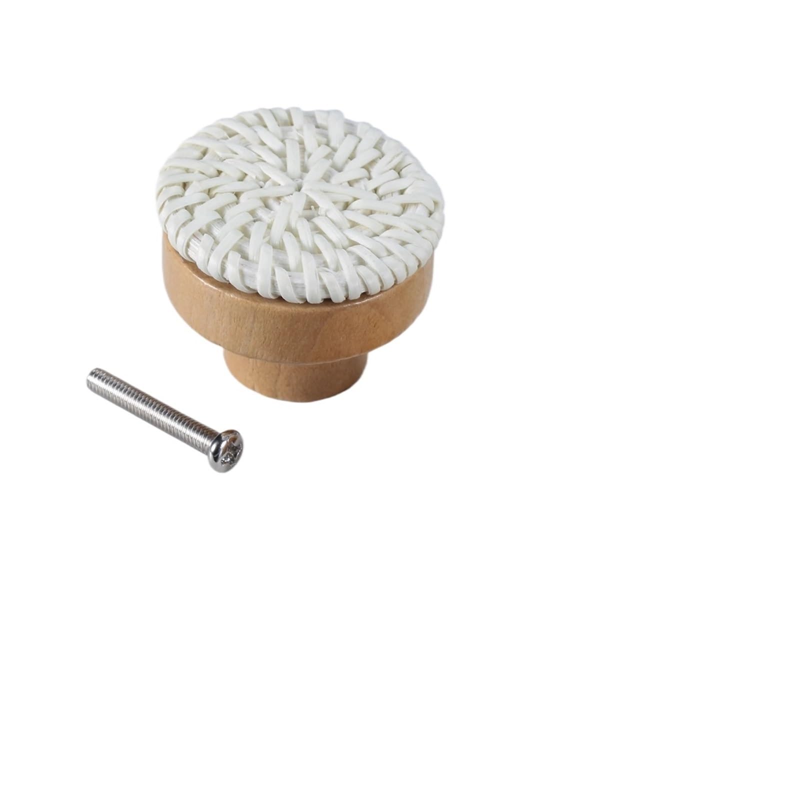 KLdcfhDR 2pcs Handmade Rattan Wood Cabinet Drawer Knobs with Screws(40mm White)