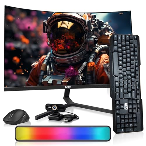 Image of MTG 24 inch Curved Monitor Full HD 1080P Frameless Screen, HDMI DP USB Audio, Low Motion Blur, VESA Mount, Webcam with Wireless Keyboard Mouse & Soundbar, Computer Monitor for Gaming, Home and Office