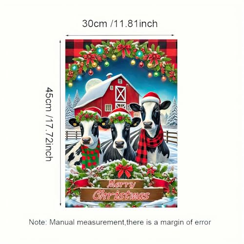 Image of BlissYard Christmas Garden Flag 12x18 Inch Farm Cows Barn Yard Decor