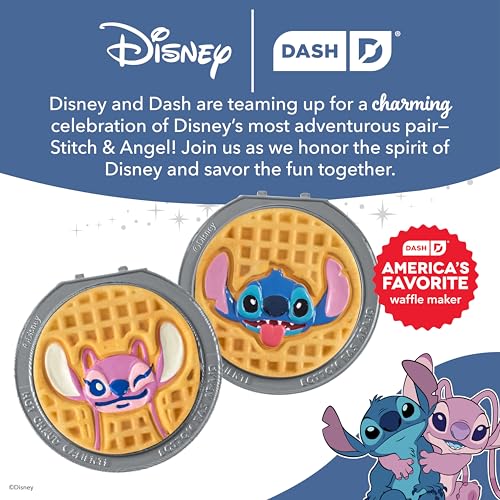 Image of Disney Dash MultiMaker Mini System Removable Plate Set - Ceramic Coating Replacement Plates for Waffle Breakfast - Waffle Maker Not Included - 4-Inch - 2-Pack - Stitch & Angel
