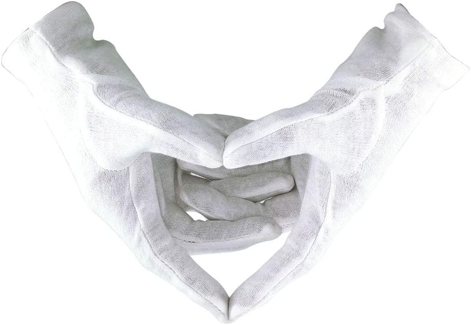 White Thin 100% Organic Cotton Golves for Eczema Women Men Dry Hands 12 Pairs Disposable Moisturizing Aloe Spa Gloves Overnight-Large