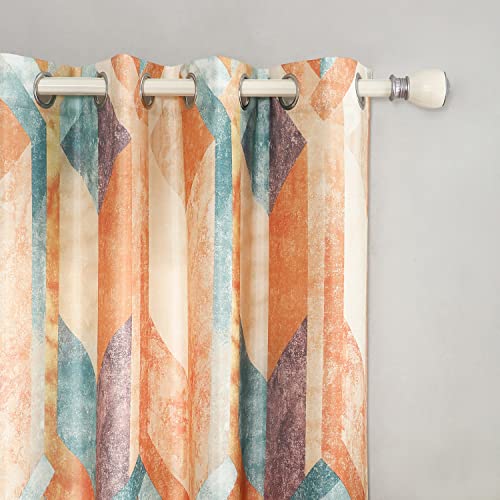 Leeva 50% Room Darkening Curtains, Orange Drapes For Living Room 84 Inch Length 2 Panels, Linen Textured Geometric Window Curtain For Home Office, Grommet Top #TOP1