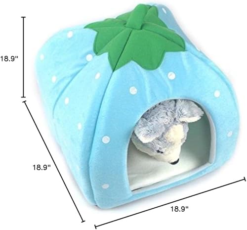 Miniatura 6 de Vedem Cama portátil de vellón de fresa para mascotas, para perros, gatos, conejos, hámsters, cobayas (S, azul)