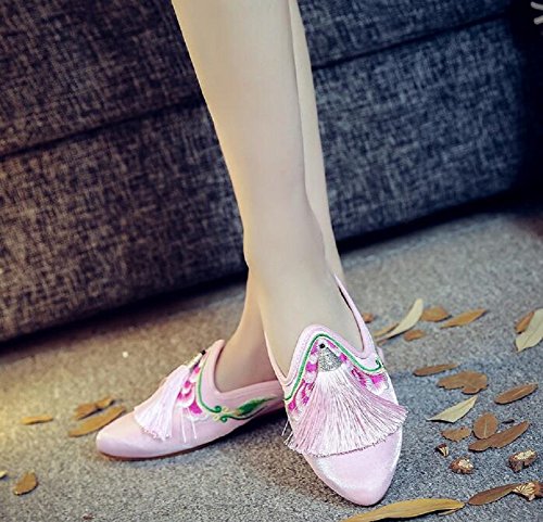 Lazutom Women Lady Chinese Style Vintage Embroidery Tassels Point Toe Indoor Outdoor Slipper4