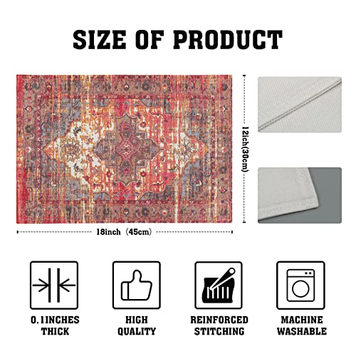 Image of Rust Red Ethnic Boho Placemats Set of 4 Bohemian Carpet Vintage Linen Washable Kitchen Dining Southwestern Table Mats Stain Heat-Resistant Desktop Decor Place Mats for Home Party Indoor 12x18 in