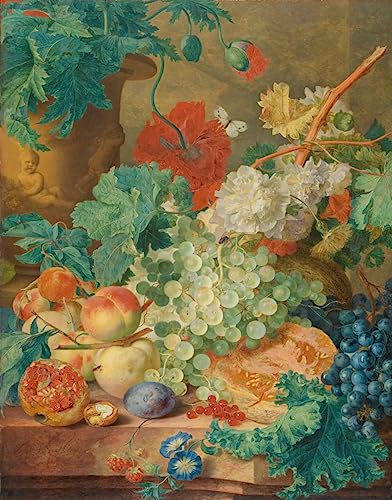 Affiche Impression d'Art Jan Van Huysum Fleurs Fruits | Toile Décoration Murale 60x90