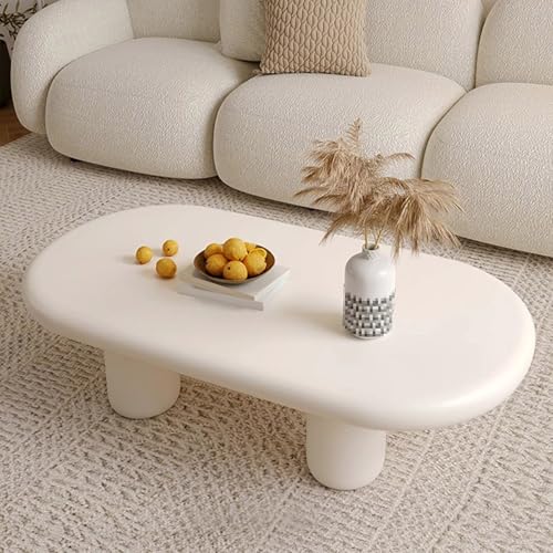 Mesa de centro moderna de color crema con 4 patas, Mesa de centro moderna de mediados de siglo para sala de estar, Mesa de sofá para apartamento pequeño mesas auxiliares ovaladas modernas