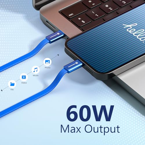 Image of Portronics Flatro 60W Flat Design fast Charging Type C Cable, Strong Nylon Braided, Data Sync, Tangle Free Flat Design, Durable Aluminium Connector, Compatible With Type C Devices(Blue)