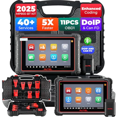 Autel MaxiPRO MP900-BT KIT Scanner: 2025 Level-up of MP900Z-BT, MP808BT Pro, MP808BT KIT with DoIP CAN-FD, 40+ Services, OE ECU Coding, 11 PCS OBD1 Cables, Bi-Directional, 150+ Makes, FCA Renault SGW