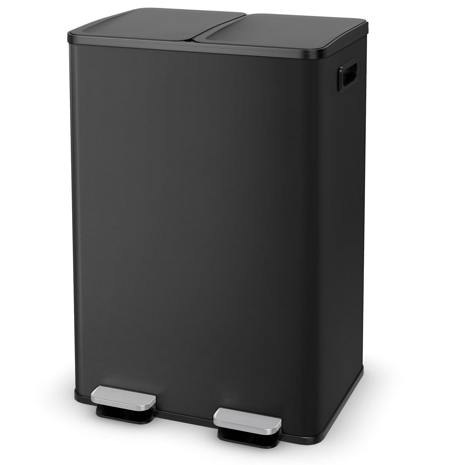 TANGZON 2x30L Recycling Pedal Bin, Double Kitchen Waste Bin with Plastic Inner Bucket, Soft Closure & Deodorant Boxes, Fingerprint Proof Airtight Stainless Steel Trash Can (Black)