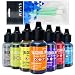 Favorites Collection 5 - Tim Holtz Alcohol Inks and Mixatives 7 Bottle Bundle, Purple Twilight, Dandelion, Citrus, Sunset Orange, Flamingo, Turquoise, Silver Mixative, 10x Pixiss Ink Blending Tools