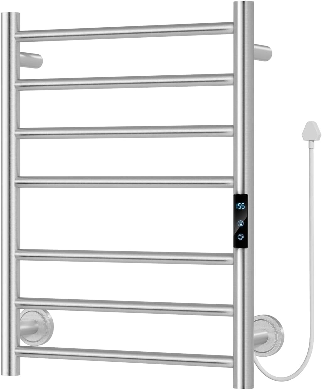 Heated Towel Rack for Bathroom, Towel Warmer Rack Wall Mounted Electric Towel Rack with 24-Hour Timer, Heated Towel Bar, Plug-in/Hardwired, 304 Stainless Steel-Brushed Nickel Brushed Nickel-7Bar