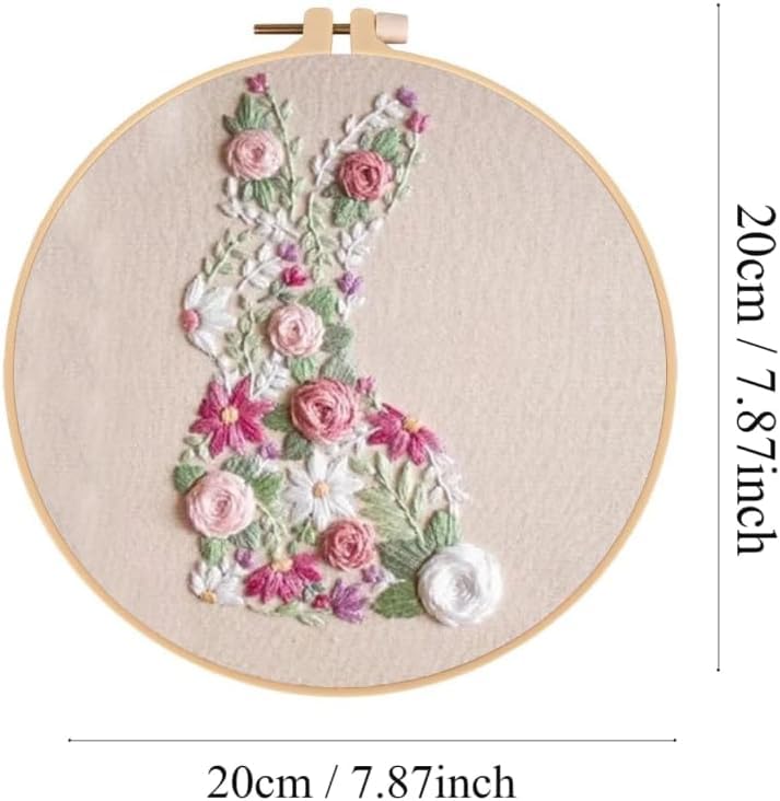 Image of YOUDRN Bunny in Bloom Easter Embroidery Kit for Beginners, Embroidery Kits for Adults,DIY Hand Bunny Embroidery Easter Cross Stitch Starter Set with Pattern,Threads,Needles,Instruction,20cm Hoop