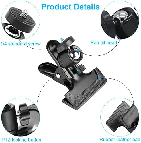 Zhongtou Camera Spring Clamp 2Pcs Tripod Camera Mount Clip with 360° Swivel Ball Head and 1/4" Thread Flash Reflector Holder Mount Clip for Video Camera Studio Backdrop Desk Metal Clamp Stand
