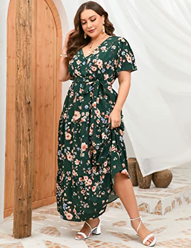 Image of ShopWonder Womens Plus Size V Neck Wrap Maxi Dress High Waist Ruffle Summer Casual Dress with Belt