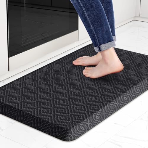 Mattitude 4/5 Inch Thick Kitchen Mat Cushioned Anti-Fatigue Floor Mat Waterproof Non-Slip Mats and Rugs Standing and Comfort Desk Mats for House Sink Office Laundry (Black, 17.3
