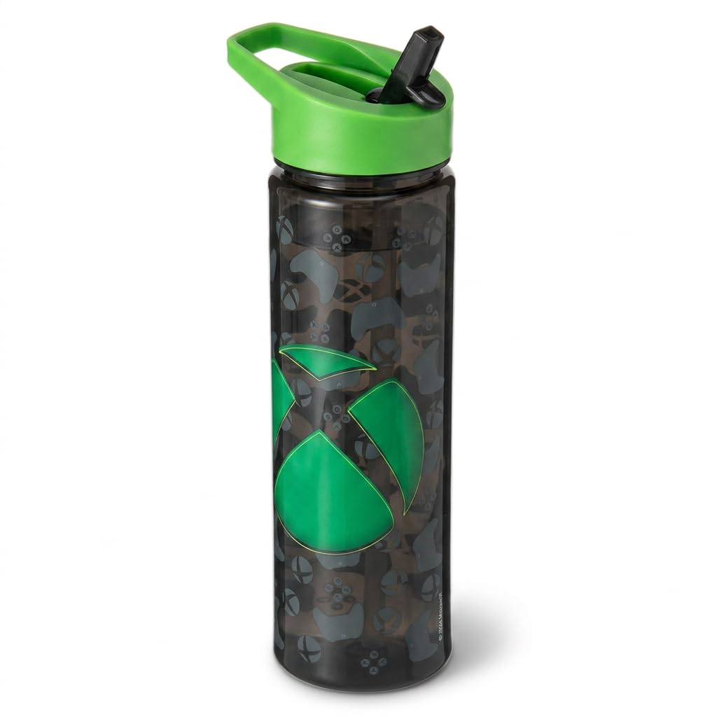 Hox Xbox 600ml Leak Proof Water Bottle with Straw & Flip Spout Xbox Gaming Drink