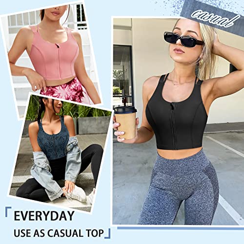 Ihhcoxk Longline Sports Bra Criss Cross Top For Women Strappy Wireless Bra Zip Front Workout Crop Top Padded Tank Top #TOP5